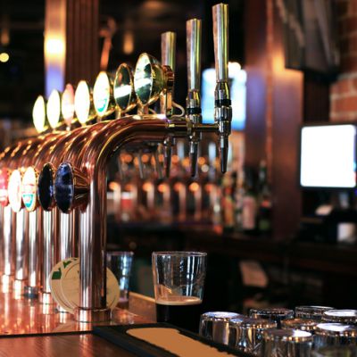 Classic bar with bar counter and beer taps