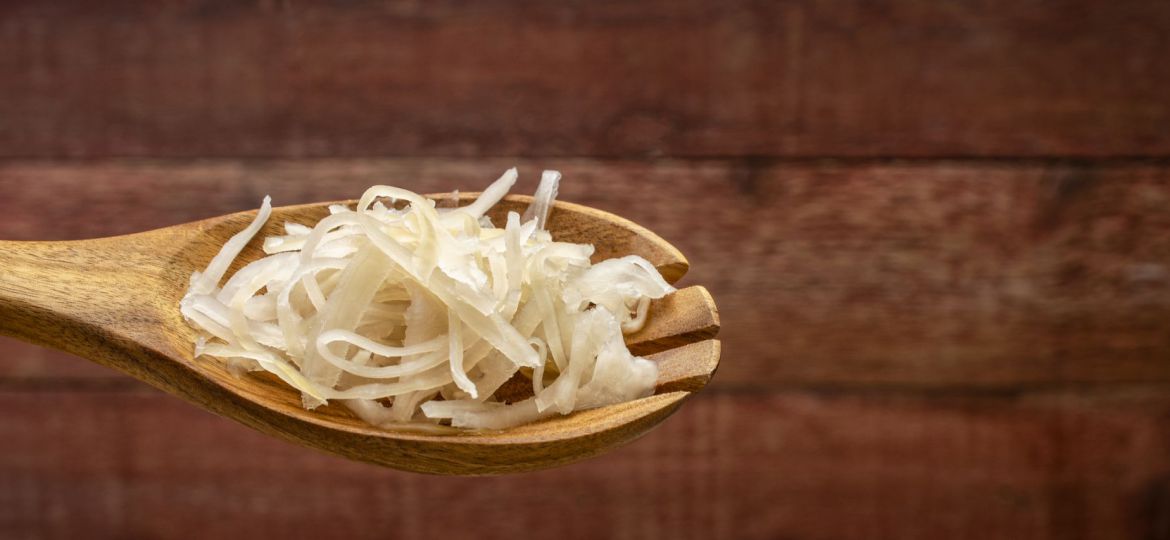 sauerkraut on a wooden spoon